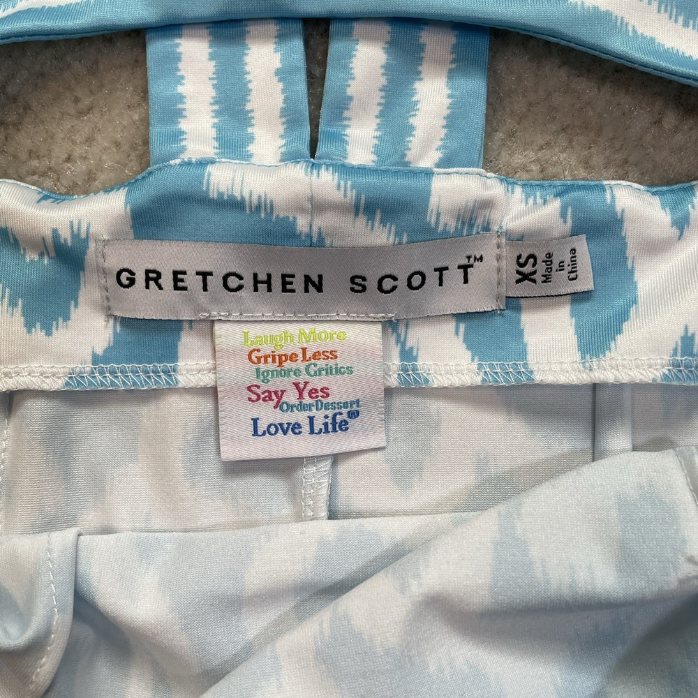 Gretchen Scott Jersey Isosceles Arabesque Dress XS Sleeveless Blue White - Picture 9 of 10